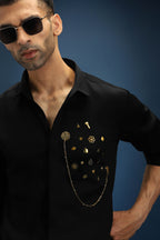 Drizzle Metal (Chain) Hand Embroidered Designer Shirt - Black