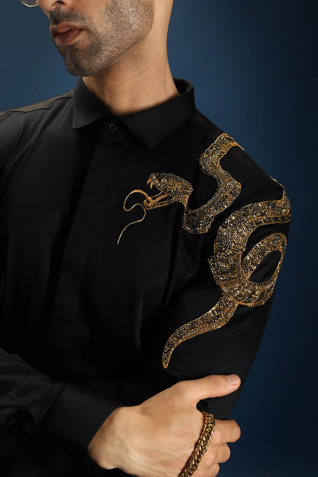 Viper(Snake) - Hand Embroidered Designer Shirt - Black