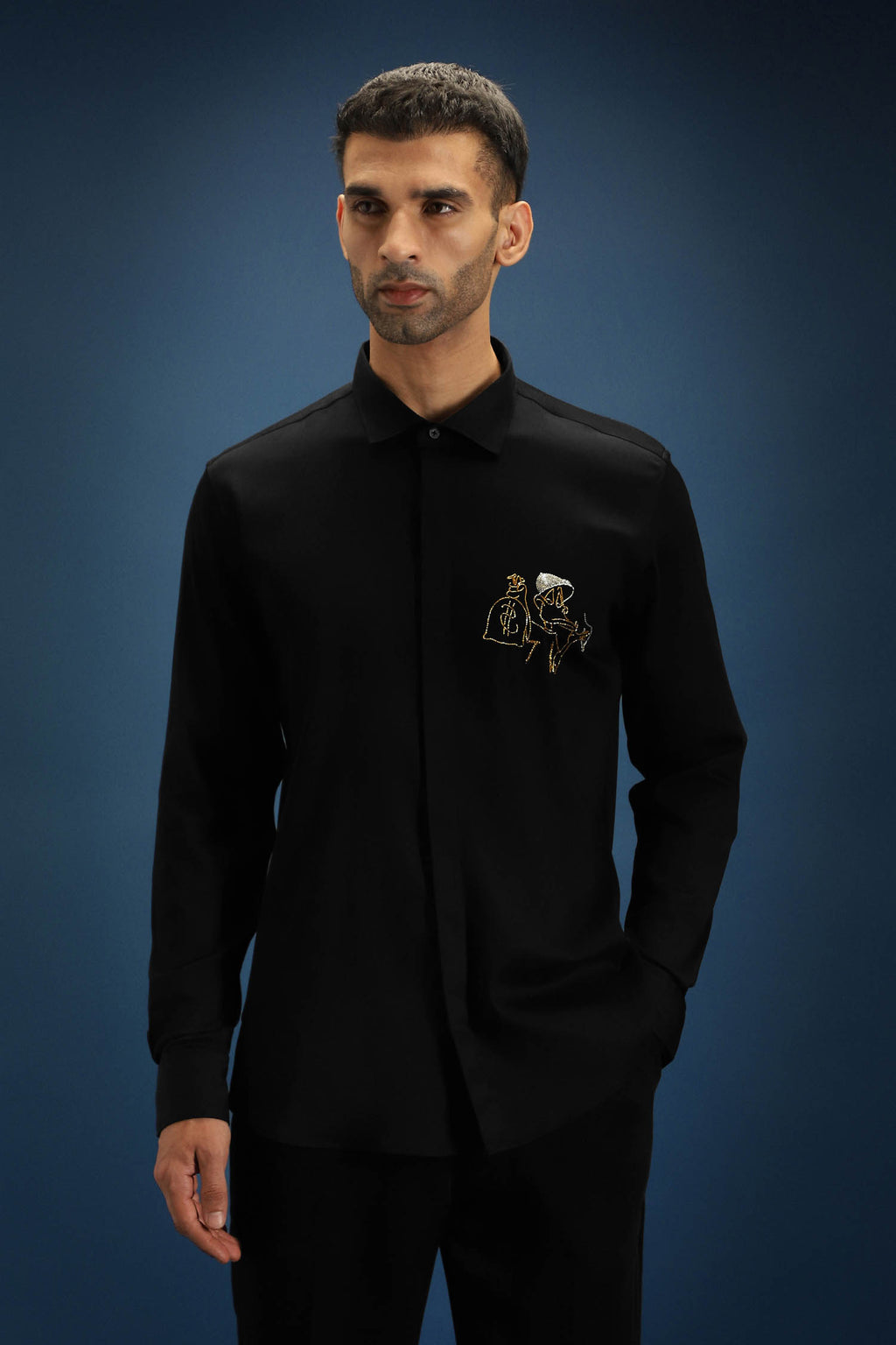 Baazigar - Hand Embroidered Designer Shirt - Black