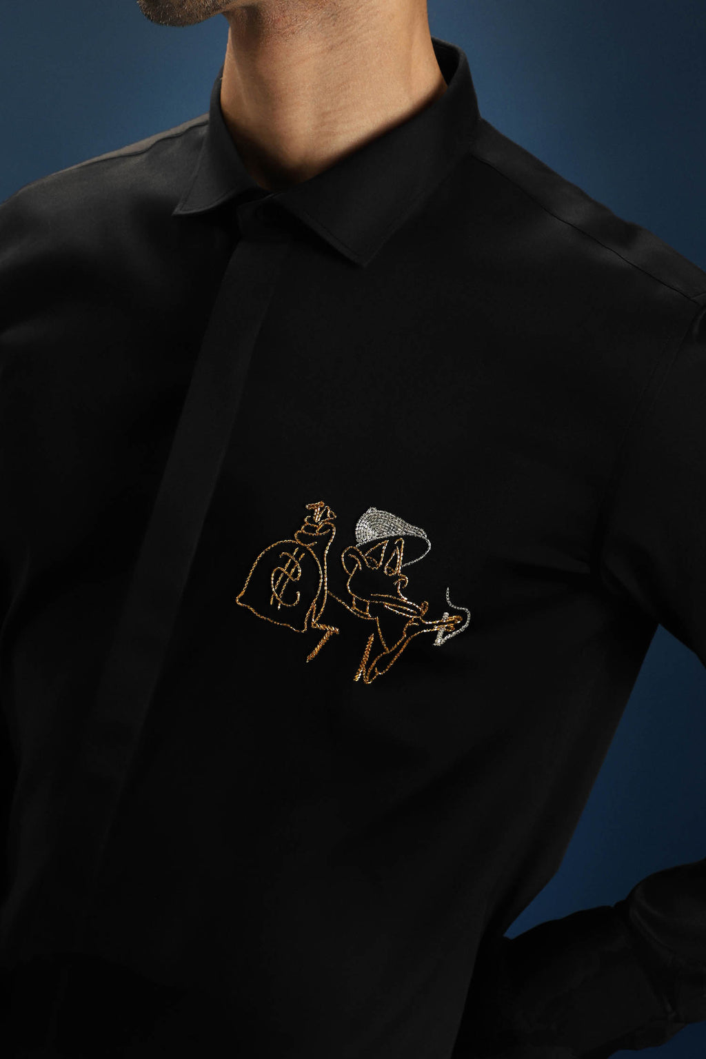 Baazigar - Hand Embroidered Designer Shirt - Black