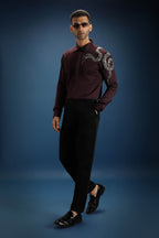 Viper- Hand Embroidered Designer Shirt - Wine