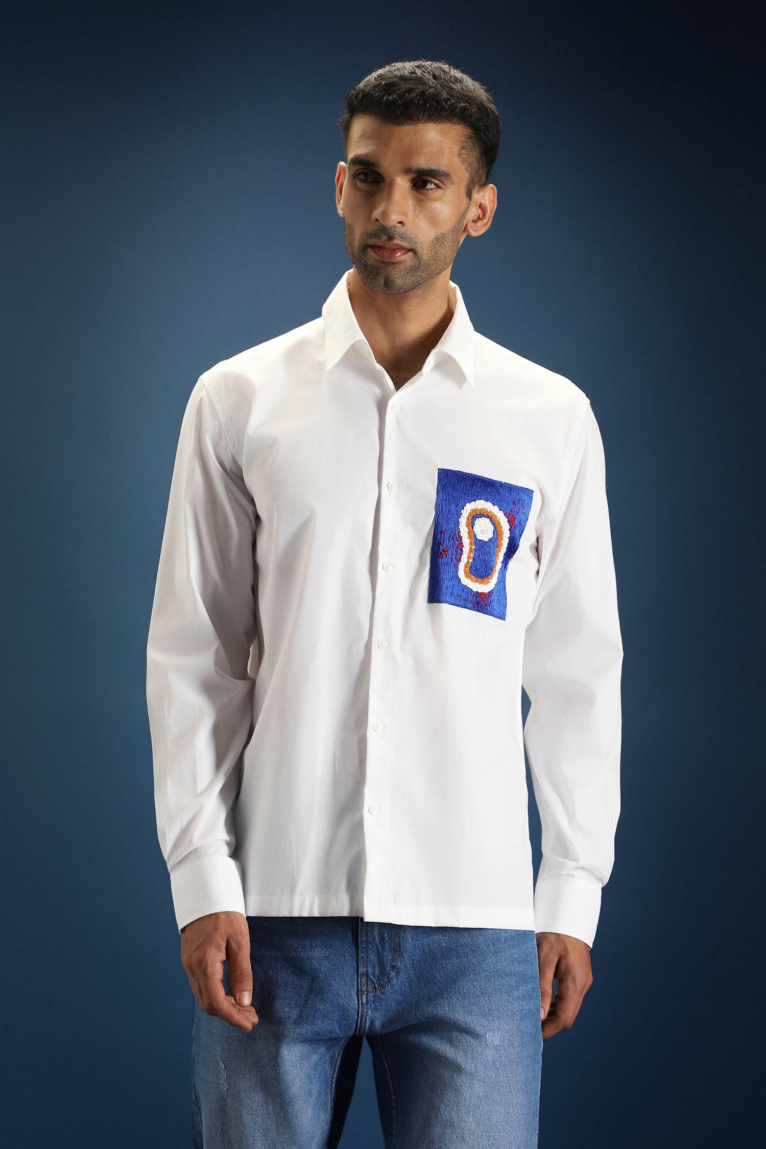 Renal Hand Embroidered Designer Shirt - White