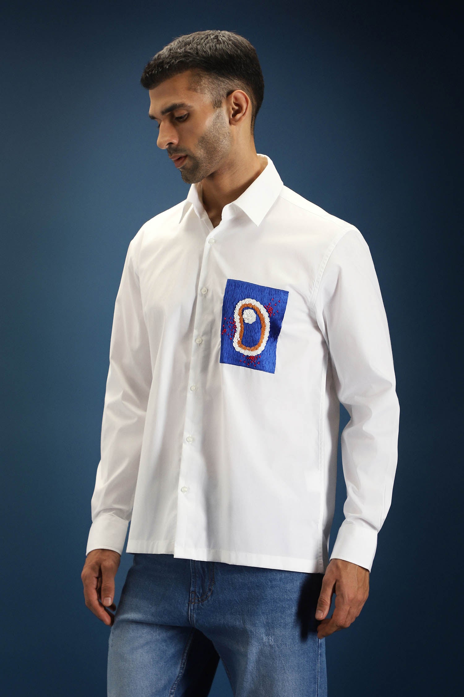 Renal Hand Embroidered Designer Shirt - White