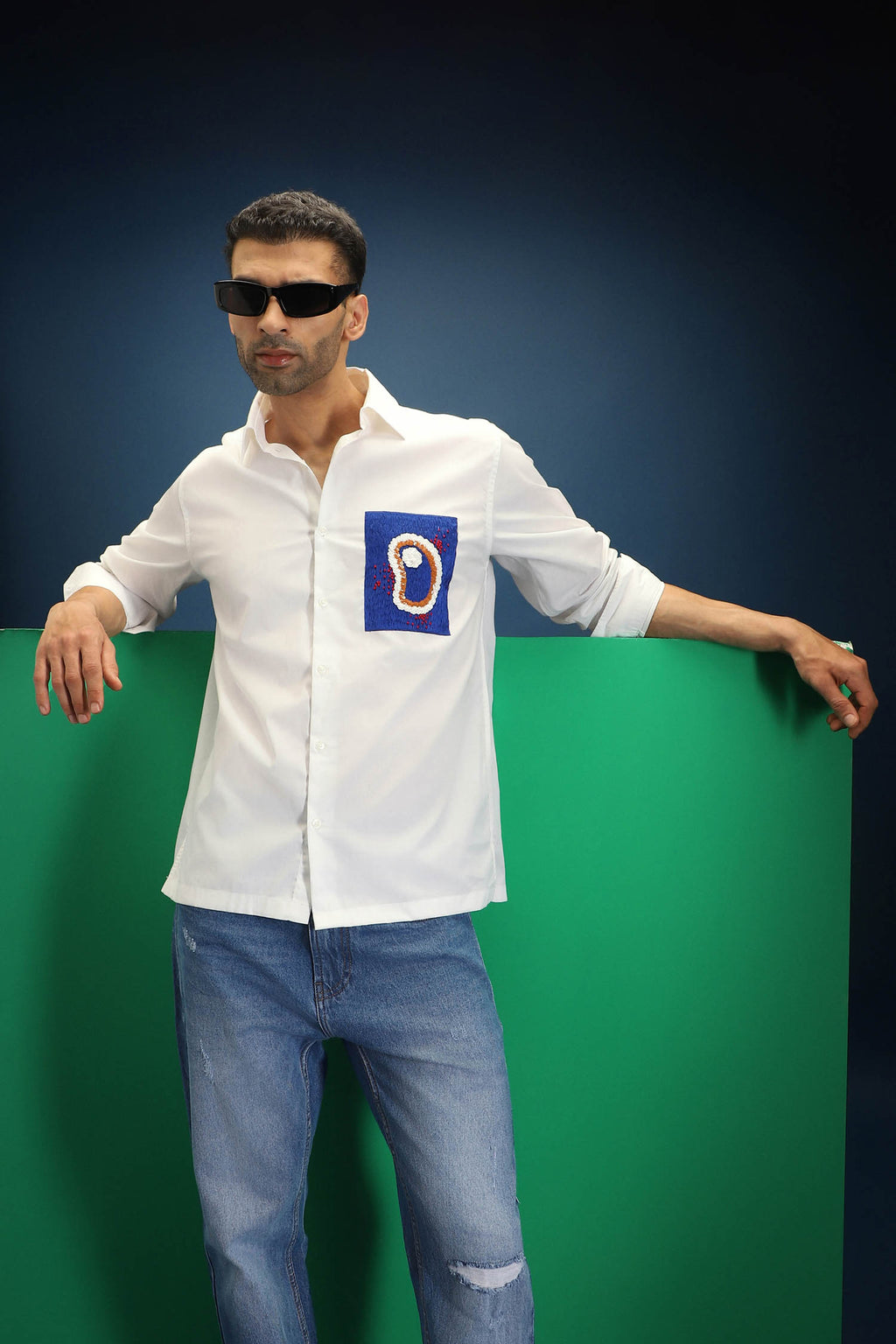 Renal Hand Embroidered Designer Shirt - White