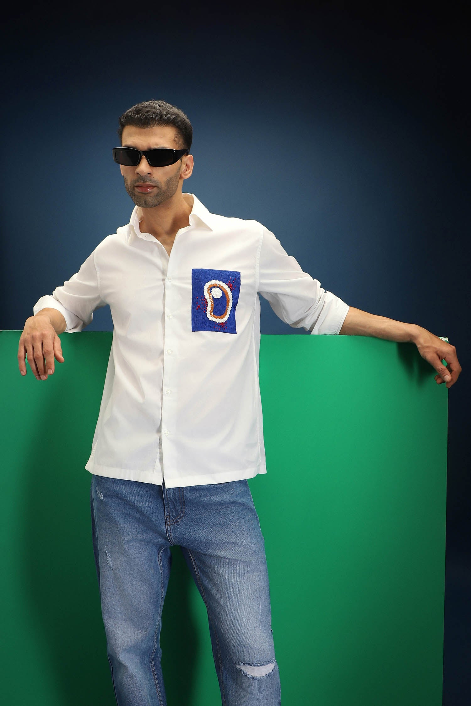Renal Hand Embroidered Designer Shirt - White