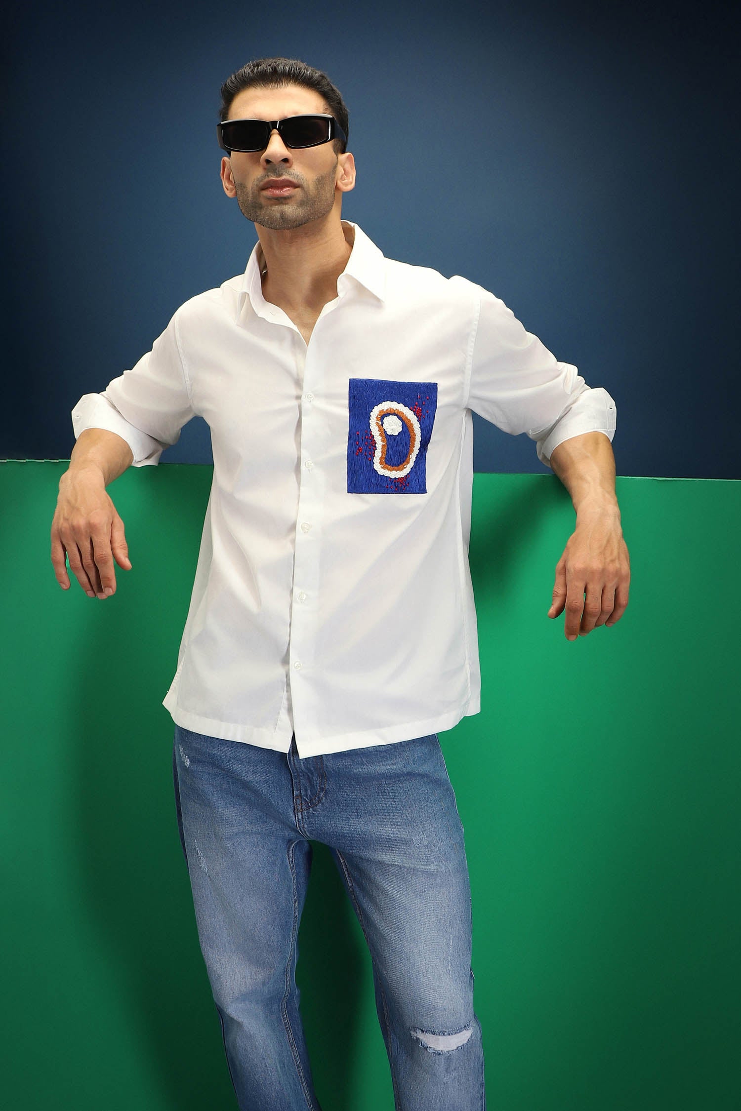 Renal Hand Embroidered Designer Shirt - White