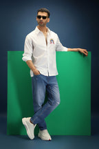 Rainbow Hand Embroidered Designer Shirt - White