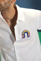 Rainbow Hand Embroidered Designer Shirt - White