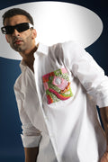 Flow Patch Hand Embroidered Oversized Designer Shirt - White