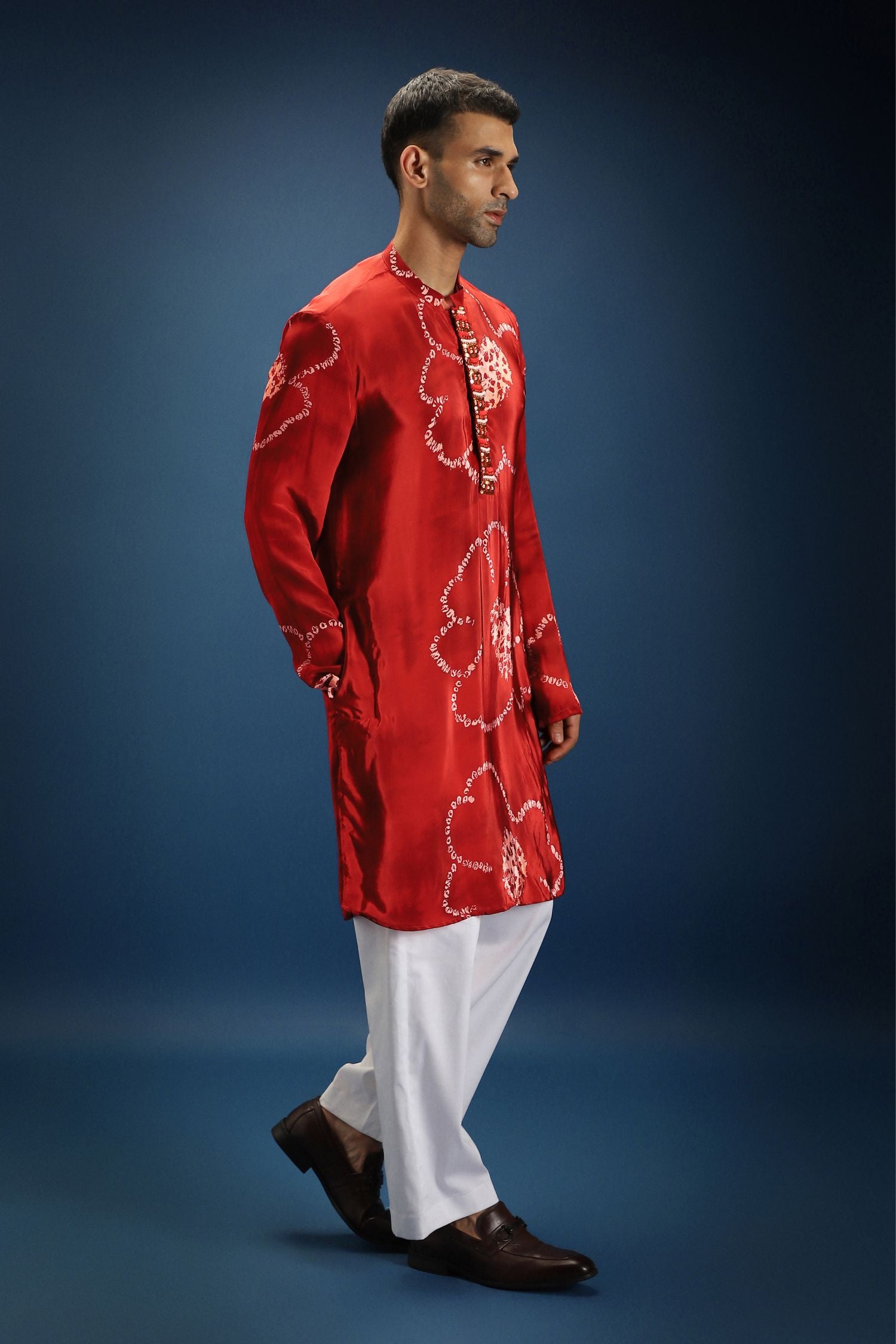Red Flower Bandhani Kurta - Red