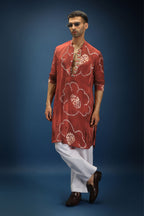 Red Flower Bandhani Kurta - Red