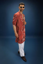 Red Flower Bandhani Kurta - Red