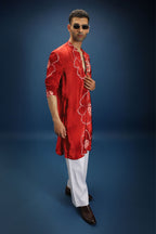 Red Flower Bandhani Kurta - Red
