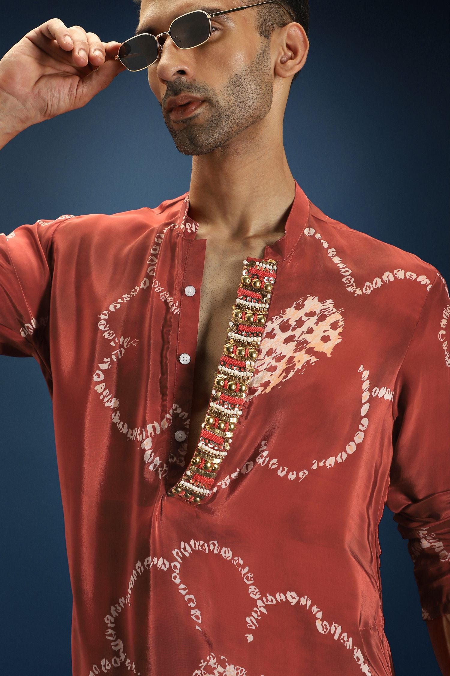 Red Flower Bandhani Kurta - Red