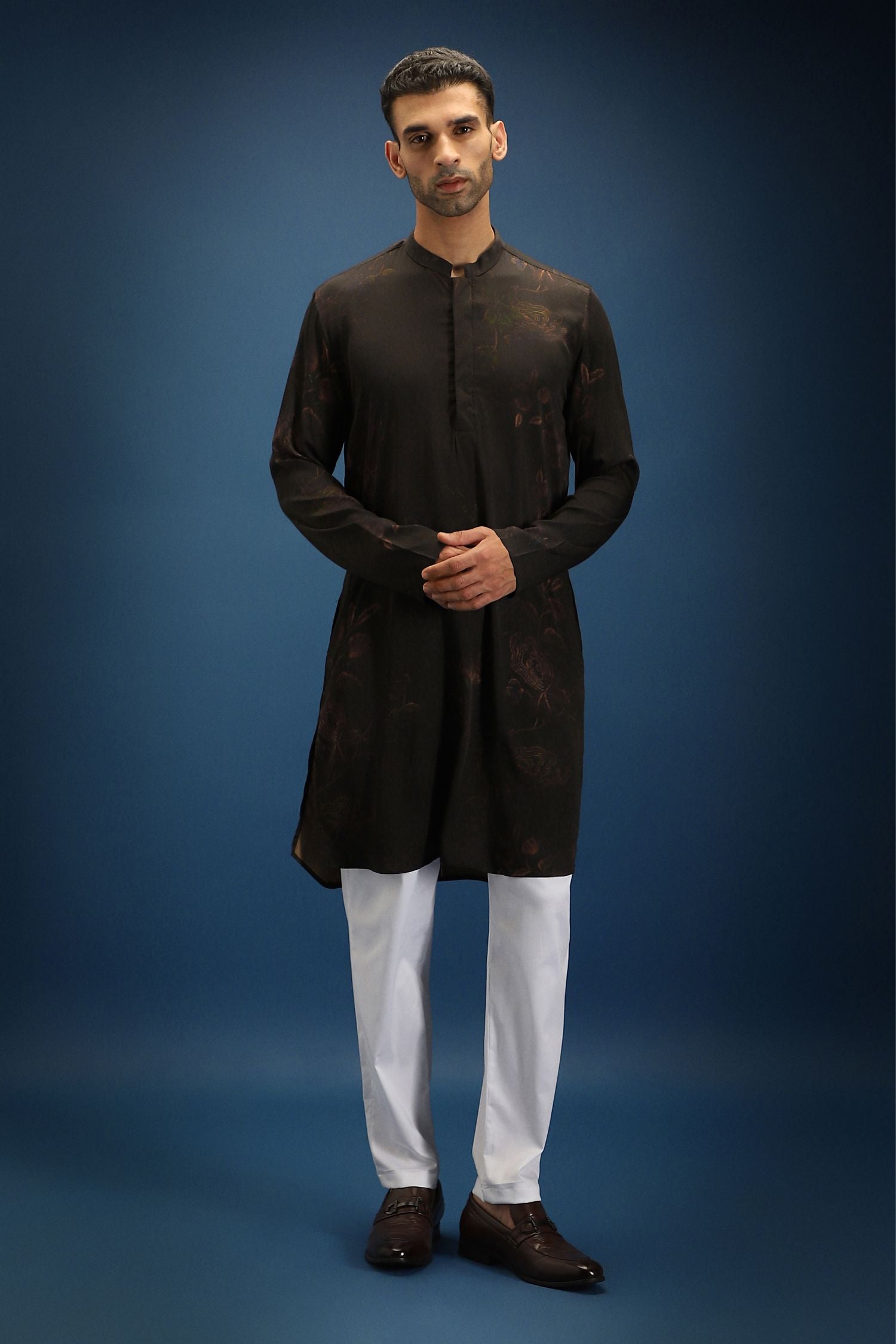 Flower Self Designer Kurta - Black