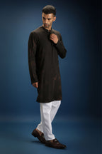 Flower Self Designer Kurta - Black