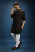 Flower Self Designer Kurta - Black