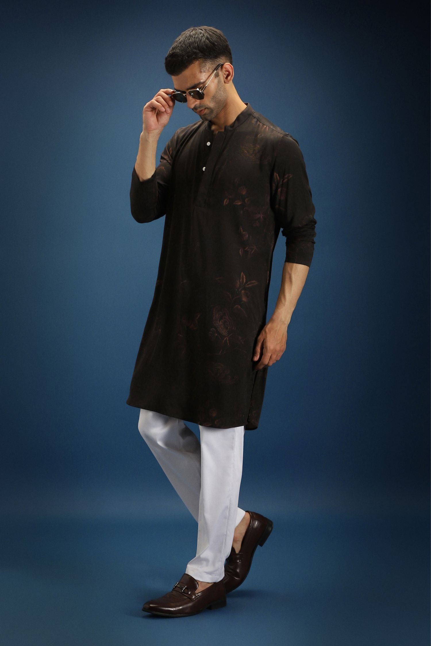 Flower Self Designer Kurta - Black