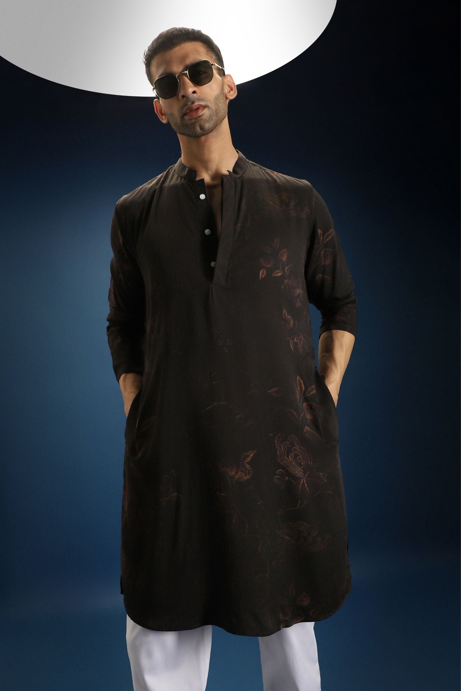 Flower Self Designer Kurta - Black