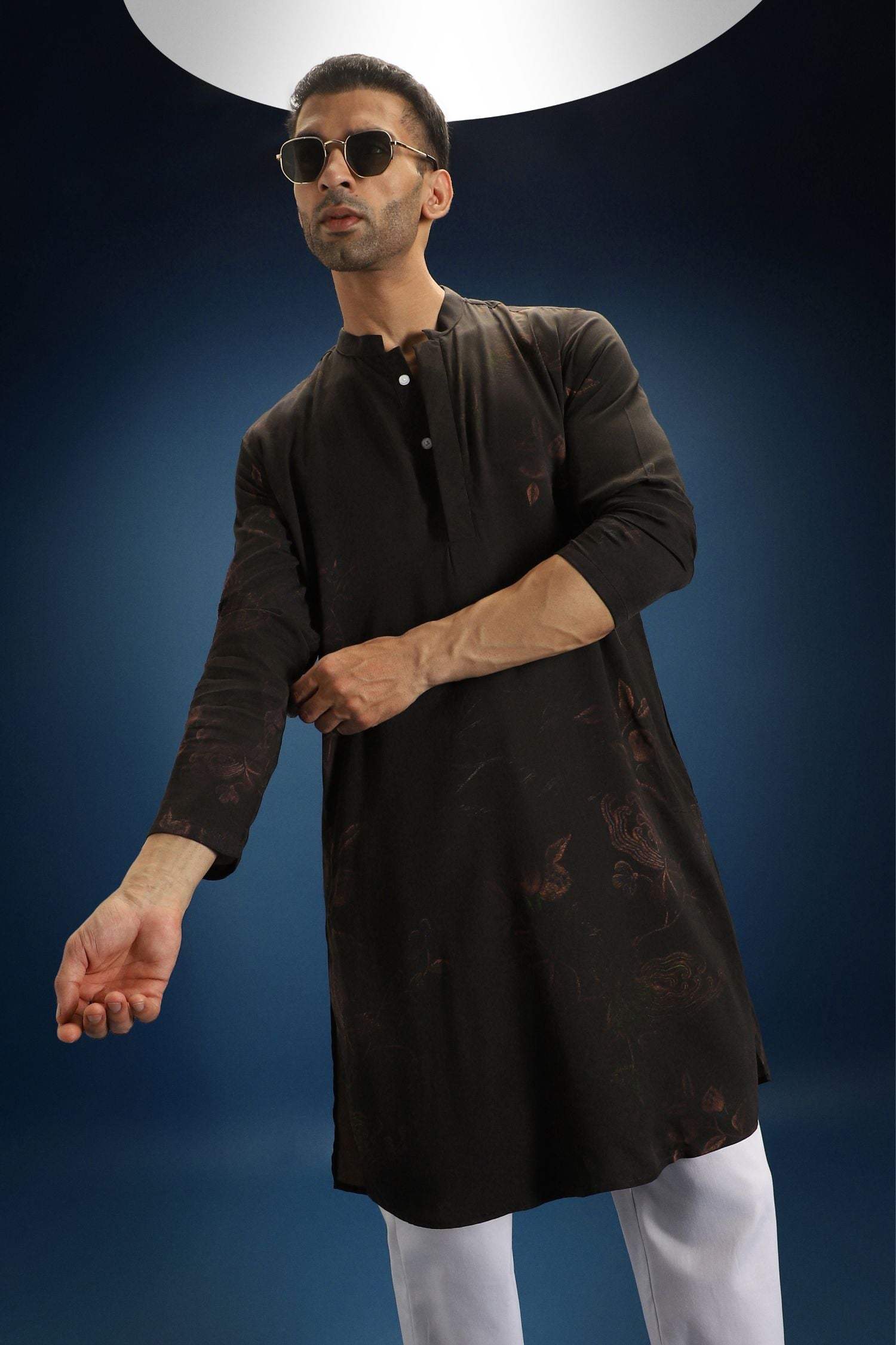 Flower Self Designer Kurta - Black