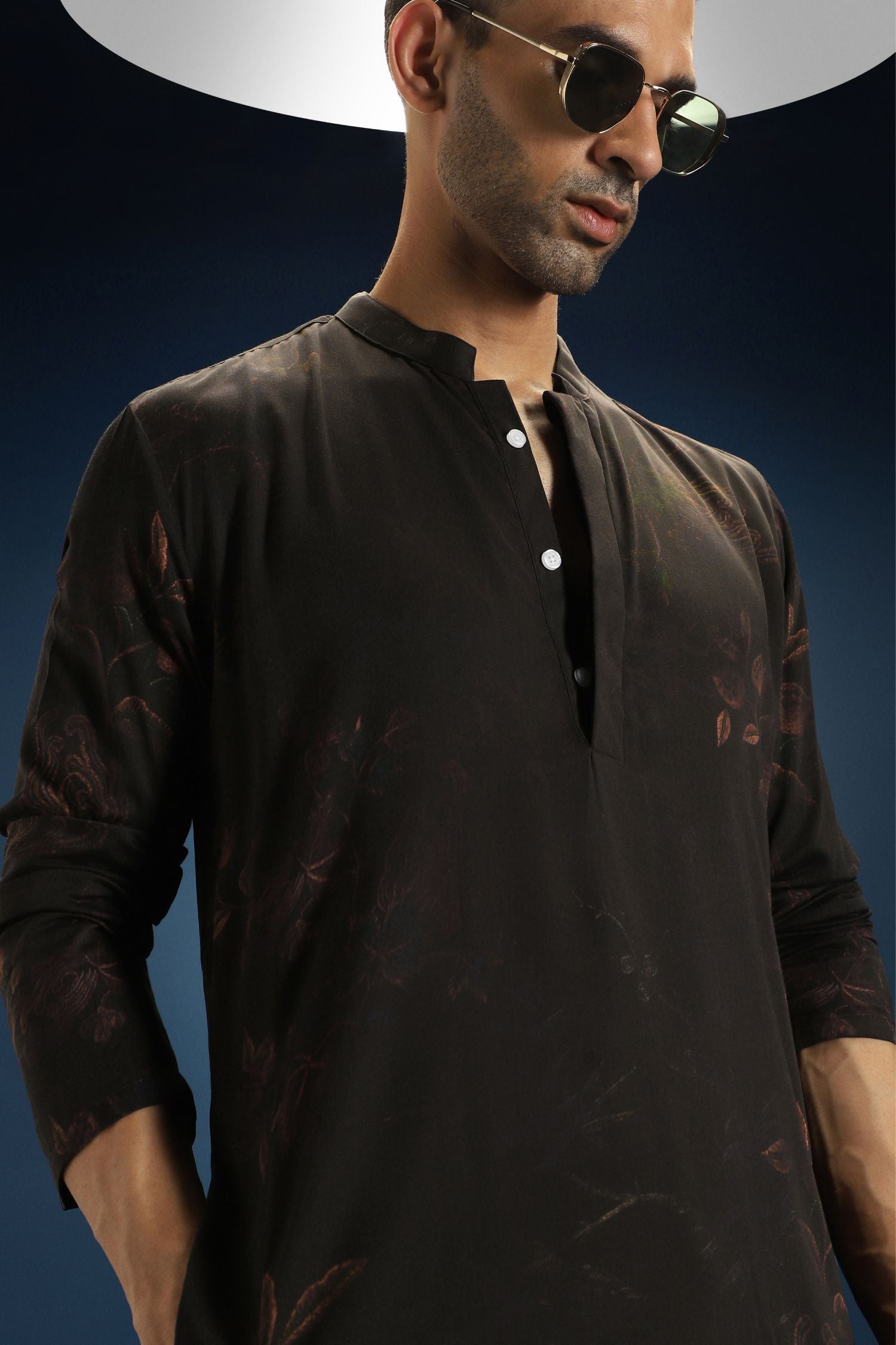 Flower Self Designer Kurta - Black