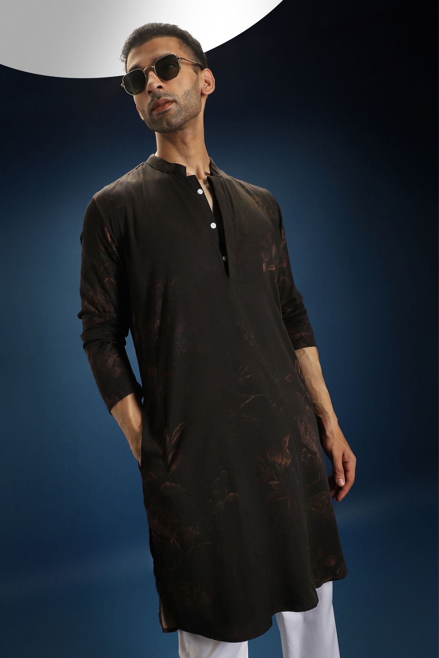 Flower Self Designer Kurta - Black