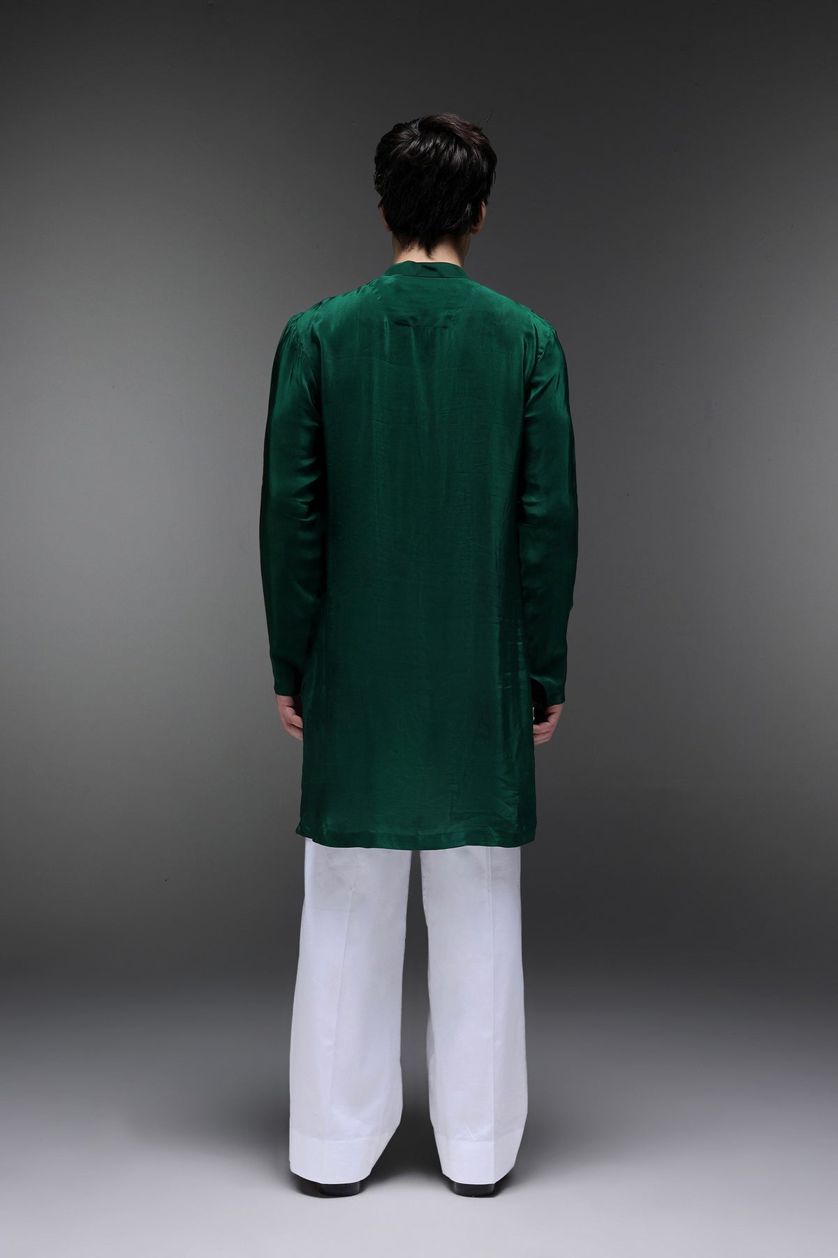 Pearl Heart - Hand Embroidered Designer Kurta - Bottle Green